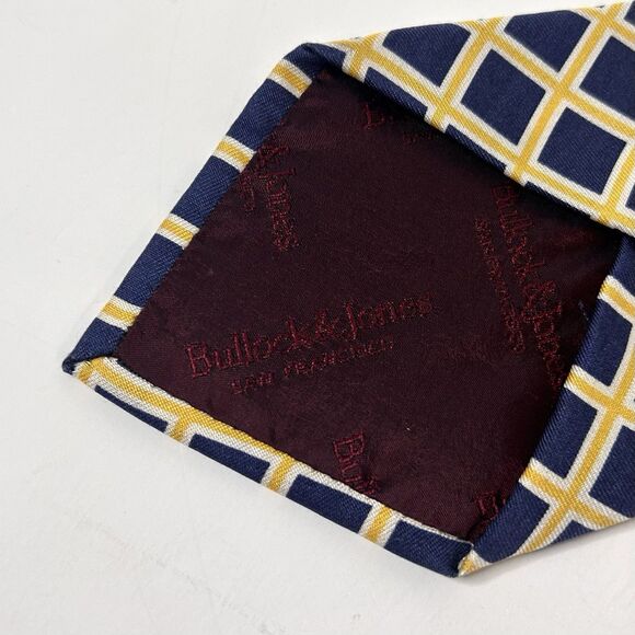 Bullock & Jones 100% Silk Necktie Tie Blue Yellow Plaid 3 1/2 x 61 1/5 Italy - Picture 3 of 3